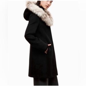 Aritzia Babaton Wool Cashmere Faux Fur Hood Coat Black